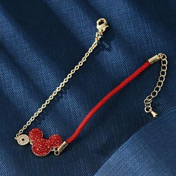18K Yellow Gold with Ruby Crystal and Cubic Zirconia Mickey Mouse Charm Bracelet - Picture 5 of 7